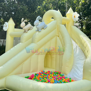 บ้านลมสีเหลืองพาสเทลสำหรับงานปาร์ตี้ พร้อมสไลเดอร์และบ่อบอล - Product Image 3