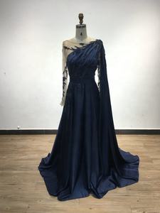 IRA226 Modest Beaded Splicing Satin Dubai Vestido de fiesta de noche con mangas de capa Musulmán Árabe Vestido de mujer Hasta el suelo Prom - Product Image 5