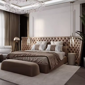 Ensemble de meubles de chambre à coucher de luxe italien, lit king size, tête de lit capitonnée en velours, ensemble de lit double - Product Image 3