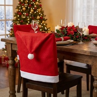 Housse de chaise de Noël en tissu non tissé rouge écologique en gros, décoration de chaise de salle à manger de Noël pour la maison et le restaurant