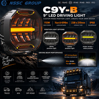 Feux de route LED 9 pouces avec lumière de freinage, double couleur dynamique blanc et orange, feux de position ECE R65 pour Scania Volvo FH 115W 12V 24V