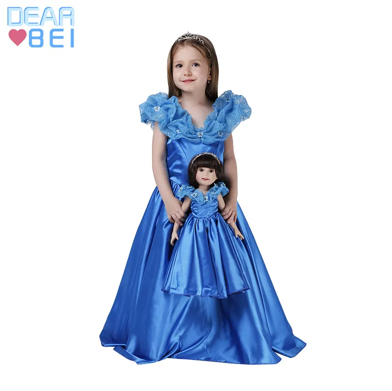 קיץ ילדה פרפר כחול נסיכת בובת שמלה, מותאם אישית ארוך שמלת בגדי בובת, להתאמה אישית הגהה 18 בגדי בובת אינץ