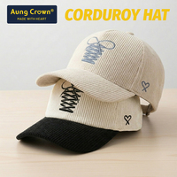 Casquette de baseball en velours côtelé à logo brodé personnalisé, bicolore, à visière incurvée et nœud, directement de l'usine OEM