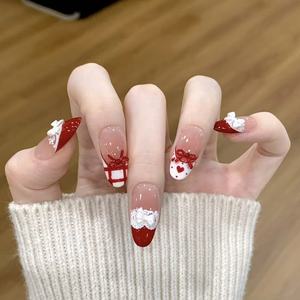 Ongles press-on blancs à lacets faits main de haute qualité, style français, détachables, pour l'automne, l'hiver, Noël et le Nouvel An - Product Image 1