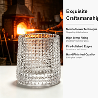 Gobelet en verre de luxe transparent à motif treillis gaufré, à paroi épaisse, anti-fuite, compatible lave-vaisselle, vente en gros personnalisée