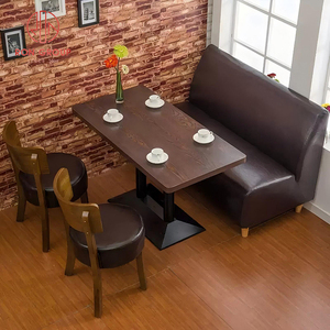 Ensemble <span class=keywords><strong>de</strong></span> mobilier <span class=keywords><strong>de</strong></span> <span class=keywords><strong>restaurant</strong></span> commercial en cuir véritable, canapé en forme <span class=keywords><strong>de</strong></span> <span class=keywords><strong>L</strong></span> avec table à manger carrée en bois et chaise pour café - Product Image 3