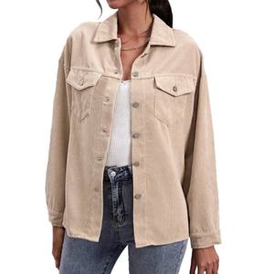 Ventes en gros de vestes pour femmes en velours côtelé rose poudré avec logo personnalisé, style camionneur - Product Image 2