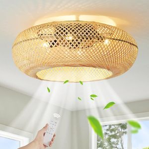 Ventilateur de plafond silencieux E27 de 22 pouces avec 7 pales en ABS, <span class=keywords><strong>abat</strong></span>-<span class=keywords><strong>jour</strong></span> en osier, éclairage et télécommande – En stock aux États-Unis - Product Image 1