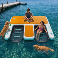 Piscine gonflable pour chien 150x160cm, plateforme aquatique double pour chien avec rampe et pont à empreintes de pattes pour la plage, le lac et la baignade
