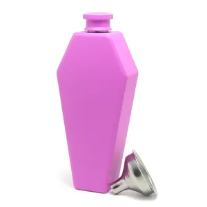 Mini 3,5 Unzen 100ml Flach mann Edelstahl Trichter Rote Sarg flasche Personalisieren Sie Flagon Männer Sarg geformte rosa Hüft flasche für Frauen