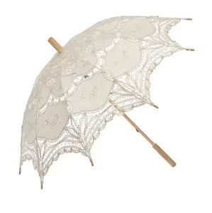 Parapluie en dentelle victorienne fantaisie Parapluies de parasol blanc dentelle de mariage noir Parapluies de dentelle de mariage en bois imperméables au soleil