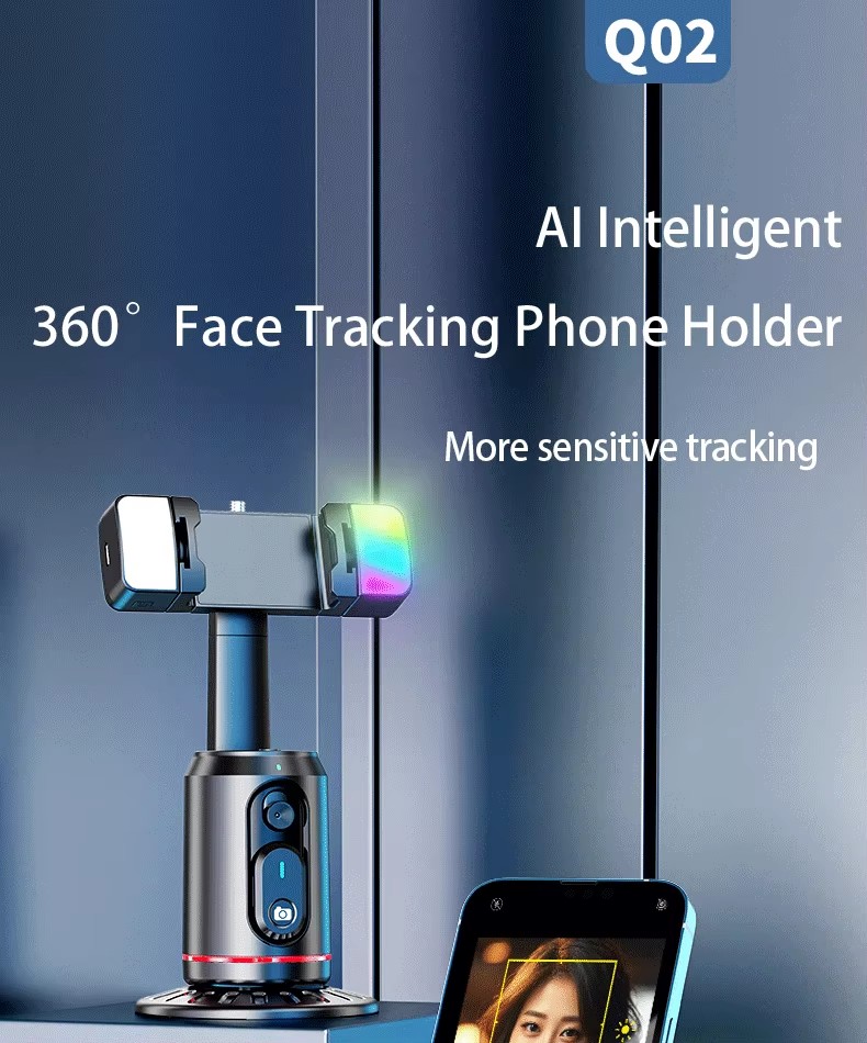AOCHUAN Auto Face Tracking Statief 360 Rotatie voor iPhone Android, Telefoonstandaard Volg je voor video-opname, Selfie Stick statief met RGB Licht, Afstandsbediening voor YouTube, TikTok Vlogging