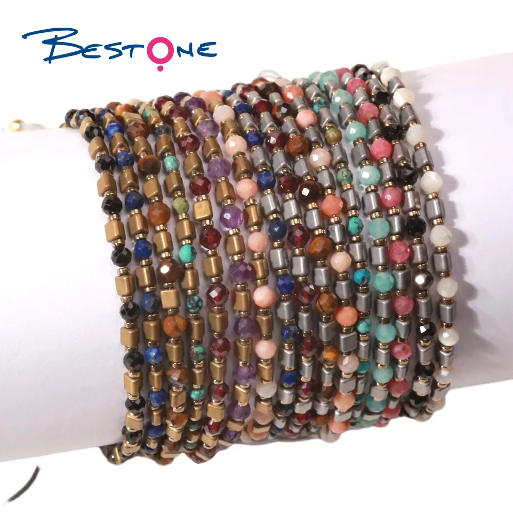 Bracelet ajustable pour femmes Bestone personnalisé et tendance avec petite perle en forme de cristal au visage de marteau pour femmes