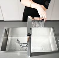 Robinet de lavabo multifonction moderne avec douchette extractible, cascade, affichage LED, eau chaude et froide, pour salle de bain et cuisine