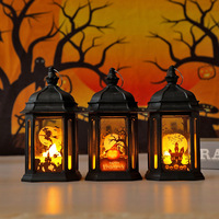 Lanterne LED d'Halloween en plastique, motif citrouille, sorcière, chauves-souris, maison hantée, veilleuse décorative pour table de fête