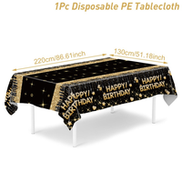 Nappe jetable en plastique PE imperméable et anti-taches pour fête d'anniversaire, or et noir, décoration de table pour adultes