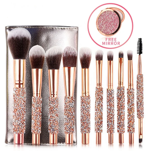 Pinceaux de <span class=keywords><strong>maquillage</strong></span> vegan de haute qualité, manche scintillant rose doré, <span class=keywords><strong>strass</strong></span>, ensemble de 10 pinceaux de <span class=keywords><strong>maquillage</strong></span> avec sac - Product Image 1
