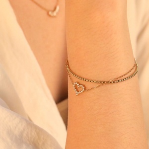 Wholesale <b>Stacking</b> Link Chain <b>Bracelets</b> Minimalist 18K Gold Plated Stainless Steel Jewelry Zircon love Heart <b>Bracelet</b> for Women - Product Image 1
