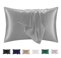 Vente en gros de taie d'oreiller en satin de soie avec logo personnalisé, taie d'oreiller de couleur unie grise pour dormir, style moderne pour la maison
