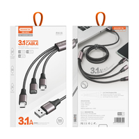 Kabel Data USB Multi-port 3 in 1 Somostel BW23 3.1A Pengisian Cepat Anti Putus dengan Konektor Lampu LED untuk Ponsel