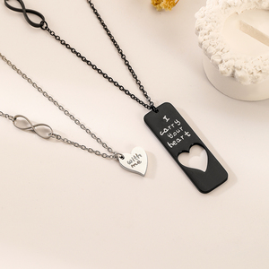 Nouveau à la mode 2 pièces/ensemble en acier inoxydable amour coeur <span class=keywords><strong>symbole</strong></span> éternel 8 plaque carrée pendentif bijoux collier pour Couple amoureux - Product Image 2