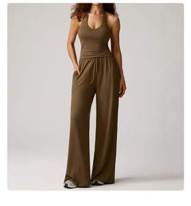 Ensemble <span class=keywords><strong>Yo</strong></span> <span class=keywords><strong>Ga</strong></span> - Tissu Spandex/polyester respirant et à séchage rapide - Haut enveloppant le buste - Pantalon large - Ensemble deux pièces - Product Image 2
