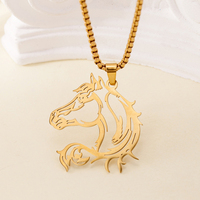 Collier pendentif tête de cheval ajourée en acier inoxydable plaqué or 18 carats, motif animal cheval découpé, chaîne maille forçat anti-ternissement