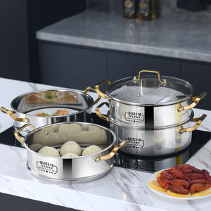 Vaporera de acero inoxidable 316 con tapa de vidrio transparente, compatible con encimeras de estufa y gran capacidad - Product Image 3