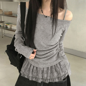 Blusa Ecológica Transpirable de Un Solo Hombro con Detalle de Encaje y Silueta en A Favorecedora para Otoño - Product Image 4