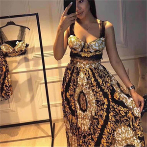 A5107 di Prezzi di Fabbrica Della Cinghia Del Merletto Del Modello di Stampa di Sport Reggiseno Pieghettato del Pannello Esterno Lungo di Modo A Due Pezzi Delle Donne del Vestito di <span class=keywords><strong>Abbigliamento</strong></span> - Product Image 4