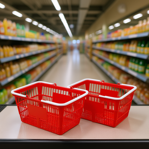 Cesta de Compras de Plástico Roja de 21L con Asas, Apilable, para Supermercado, Tienda Minorista, Uso Doméstico, Modelo de Malla Densa - Product Image 2