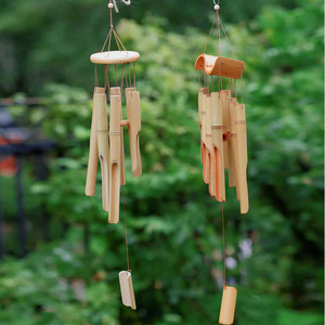Campanas de Viento de Bambú Hechas a Mano con Acabado Natural, Adorno Colgante para Jardín Exterior, Estilo Chino, Forma Irregular - Product Image 3