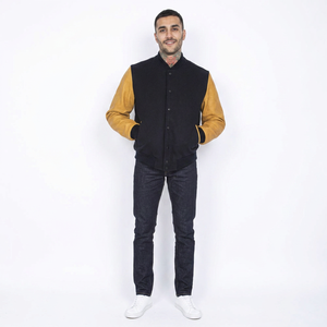 Best Selling OEM Custom Men's Varsity Jackets 100% Cotton Breathable Side Stripe Stand Collar Loose Patchwork <b>Covered</b> <b>Button</b> - Product Image 1