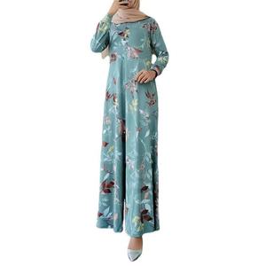 Nouvelles Robes Longues Imprimées Florales Personnalisées pour Femmes, Abaya de Dubaï à Manches Longues, Vêtements Islamiques Turcs à Motifs Floraux, Robes Longues Musulmanes à Col Rond - Product Image 1