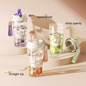 Vasos de Plástico Transparente con Estampado Floral Personalizado al por Mayor, Tazas de Café con Asa y Tapa, Aptos para Lavavajillas y Agua Hirviendo, Unisex - Product Image 1
