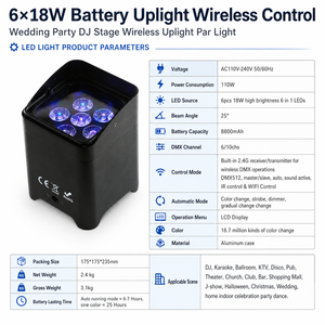 8pcs with 2 bags Battery LED Par <b>Light</b> 6x18W RGBWA+UV WiFi APP Wireless Uplight for Club Stage Events - Product Image 4