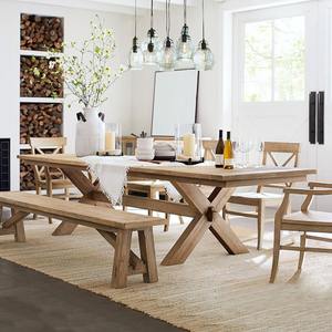 Set moderno tranquillo tavolo da pranzo in legno massello grande lungo rettangolare retrò vecchio tavolo da conferenza semplice moderno - Product Image 1