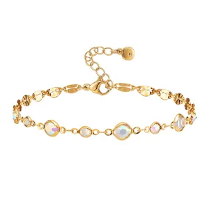 Anklet For Women Gold Diamond Luxury Cubic Zirconia Dangle 18K Gold Filled Dainty Chain Simple Jewelry