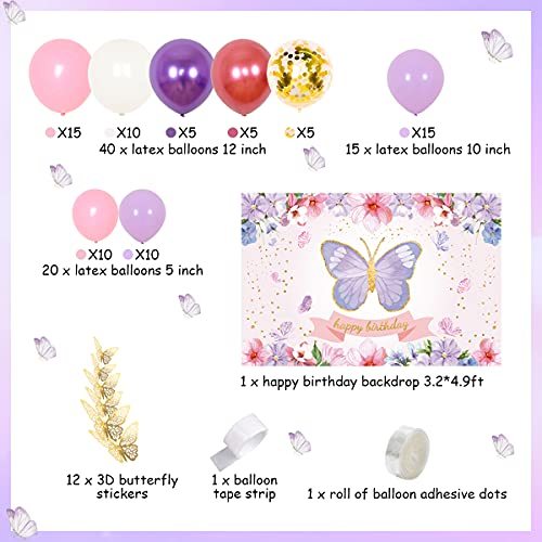 Homarkable Kit Anniversaire Papillon Rose – Déco Fête Avec Ballons, Bannière, Autocollants 3D