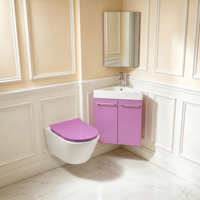 Ensemble de meuble-lavabo mural d'angle en MDF violet avec lavabo en céramique et miroir encadré assorti