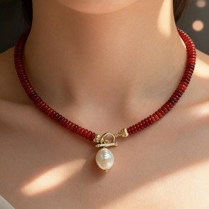 Collier ras du cou Aonaya avec pendentif en perles <span class=keywords><strong>de</strong></span> pierre naturelle cornaline et perles <span class=keywords><strong>de</strong></span> culture d'eau douce baroques 6*2mm - Product Image 4