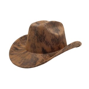 Sombrero Fedora Clásico con Diseño a Rayas y Borde Enrollado, Estilo Vaquero Vintage, Unisex, para Otoño e Invierno, Sombrero Vaquero Occidental para Exteriores - Product Image 4