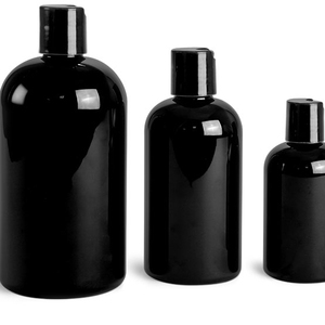 Chai Nhựa Đen PET Boston Chai Tròn W/Đen Disc Top <span class=keywords><strong>Caps</strong></span> <span class=keywords><strong>Twist</strong></span> <span class=keywords><strong>Caps</strong></span> Có Thể Ép Đen Boston Lotion Chai Dầu Gội Đầu - Product Image 1