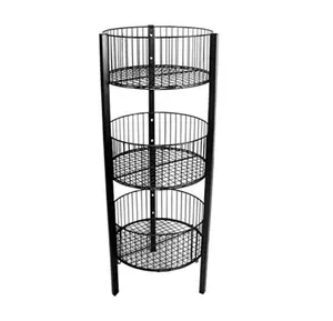 Supermarket Vending Rack Floor Stand Mac Makeup Shop Display Baskets Metal 3 Tiered Round Wire Dump Bin