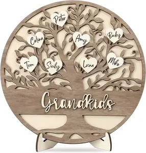 Personalized Grandma Gifts Mothers Day Gifts from Grandkids, 3D Family Name Tree with 20 Heart Tags