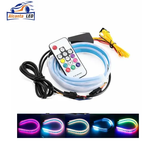 Auto Sequentiële Stromende Rgb Dagrijlicht Waterdicht Drl Multicolor Led Licht Strip Richtingaanwijzers Voor Koplamp