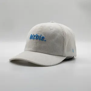 标志定制爸爸帽子3D刺绣预弯曲边缘6面板灯芯绒棒球帽