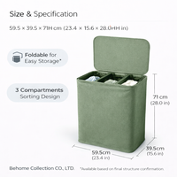 Panier à linge moderne à trois compartiments avec tissu écologique et design durable pour l'organisation des vêtements