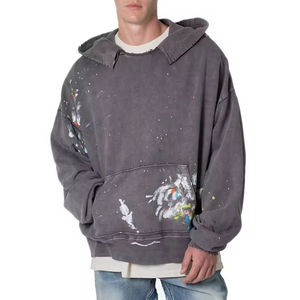 Sweat-shirt à capuche décontracté pour homme personnalisé, imprimé effet <span class=keywords><strong>peintre</strong></span> déchiré, en coton épais 100% lavé - Product Image 1