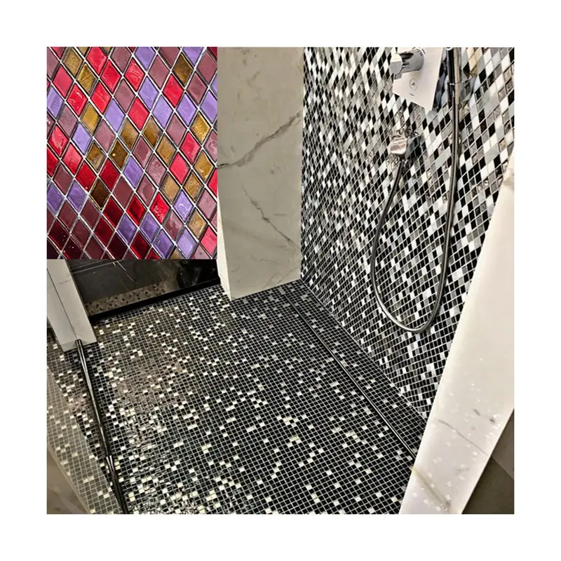 Modern diamond red gold tiles for bathroom and toilet backsplash kitchen tiles backsplash tile glass mosaic mural for hotel